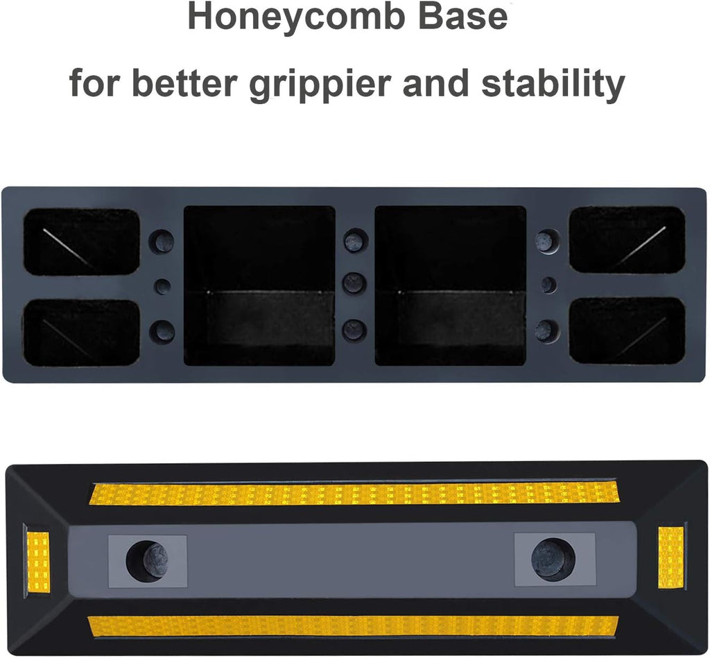2 Pack Rubber Parking Guide Blocks with Yellow Reflective Stripes 21.25x5.7x3.54 N824