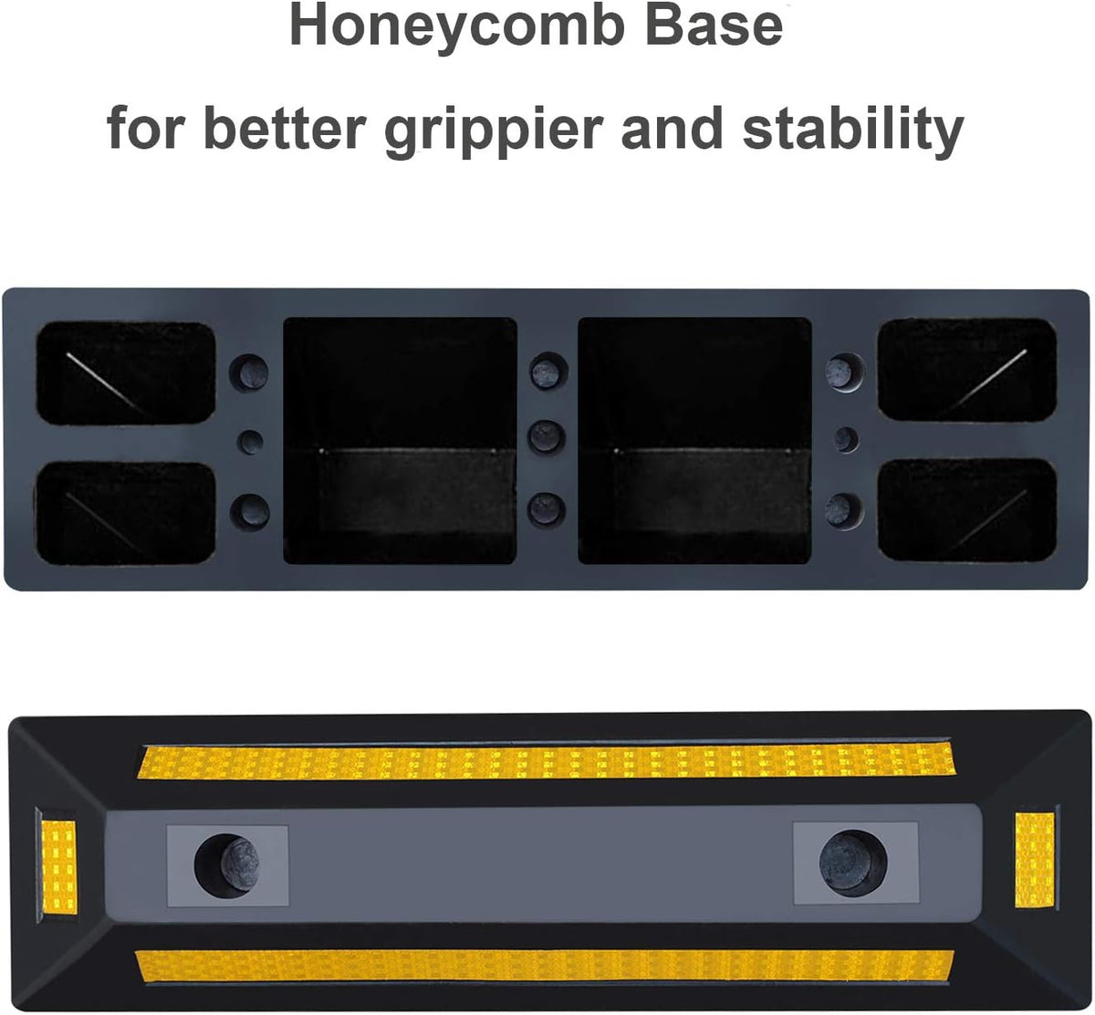 2 Pack Rubber Parking Guide Blocks with Yellow Reflective Stripes 21.25x5.7x3.54 N824