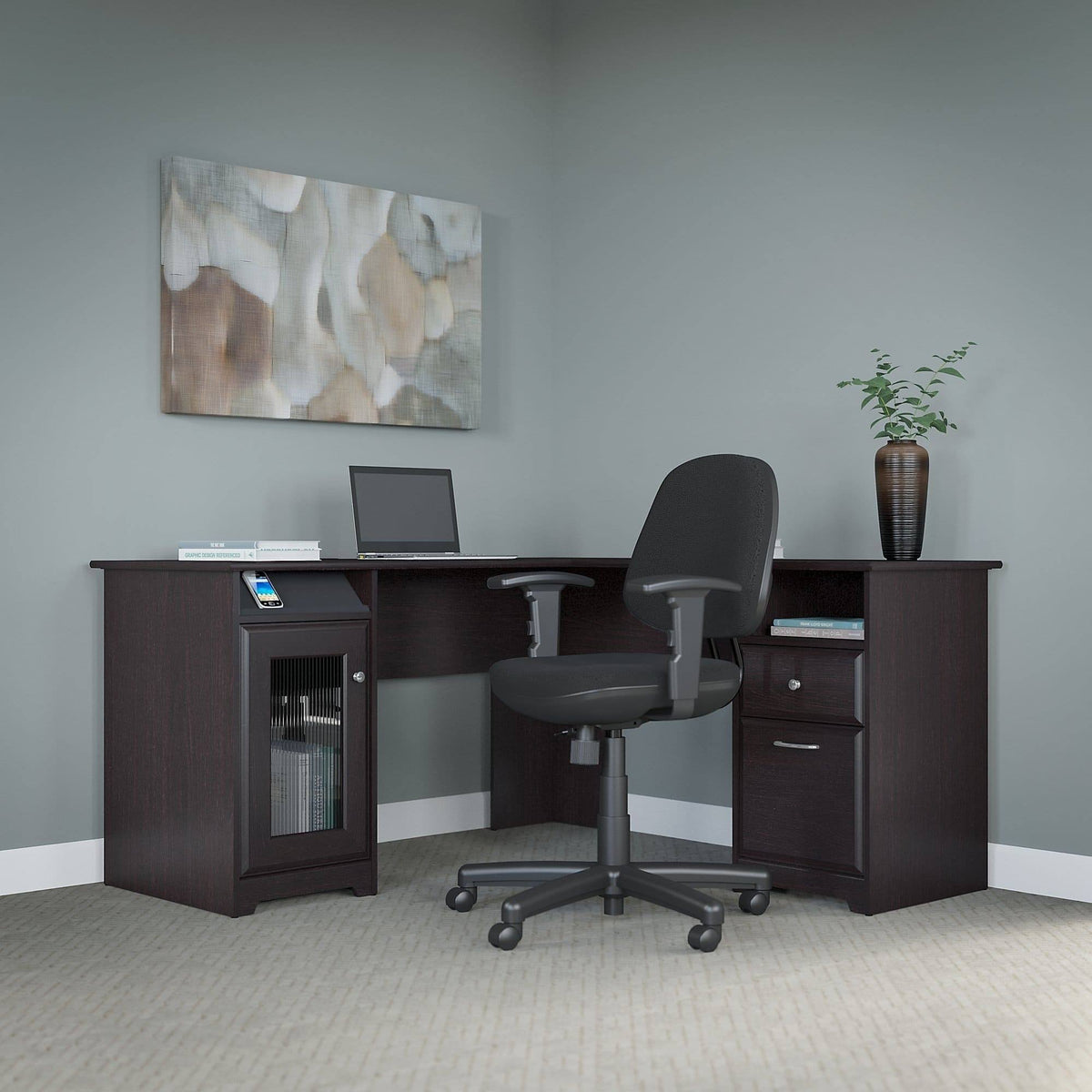 Espresso Oak L Shaped Desk and Office Chair K2343