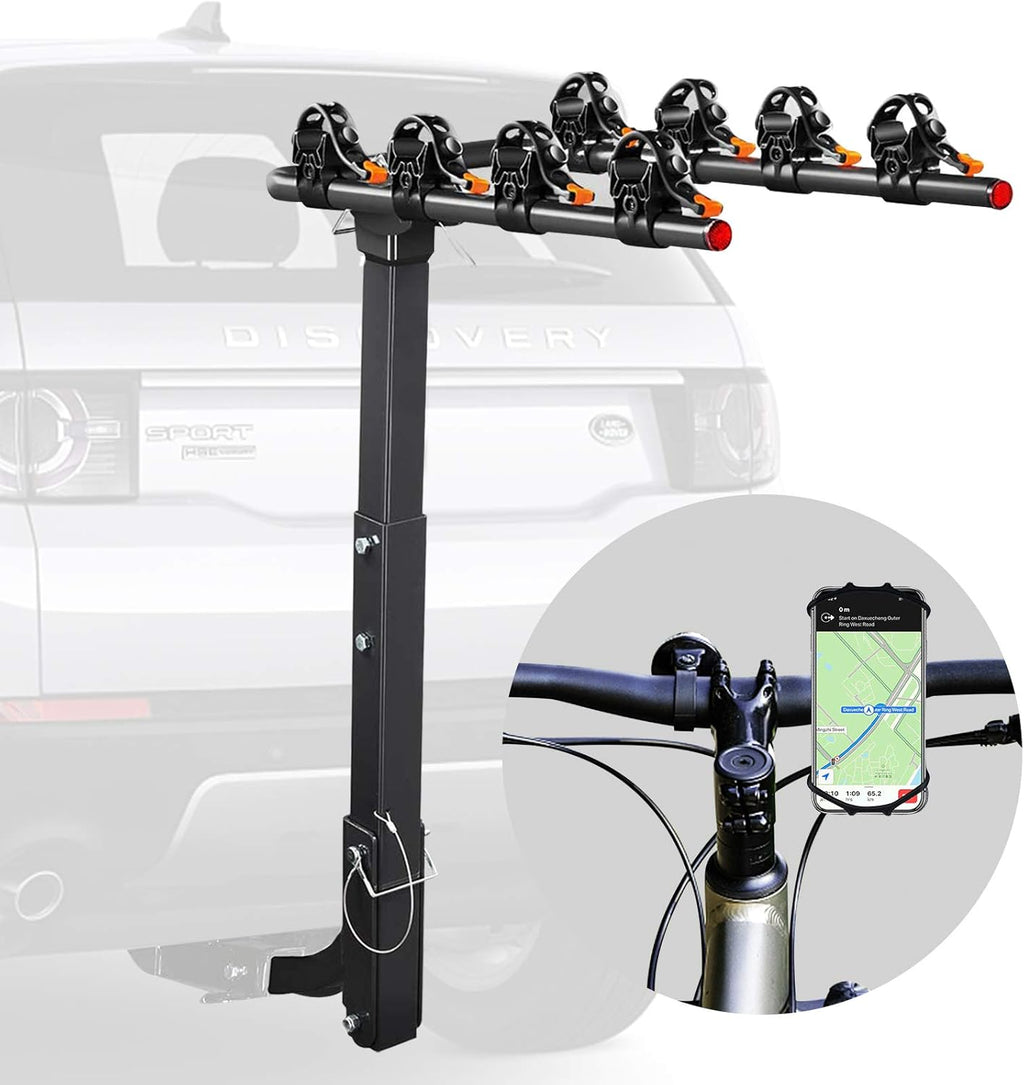 Bicycle Car Rack Bike Hitch Rack Double Foldable Bike Carrier Rack with 2'' Hitch Receiver, Bike Phone Mount, 3 Bike, Pack of 2 P23987