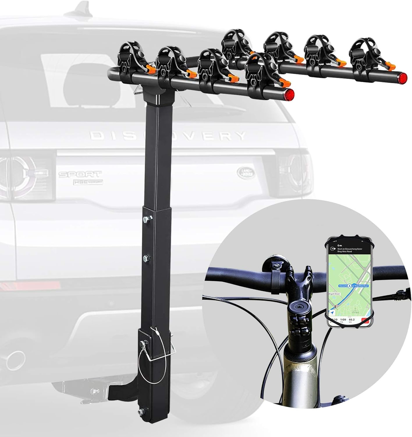 Bicycle Car Rack Bike Hitch Rack Double Foldable Bike Carrier Rack with 2'' Hitch Receiver, Bike Phone Mount, 3 Bike, Pack of 2 P23987