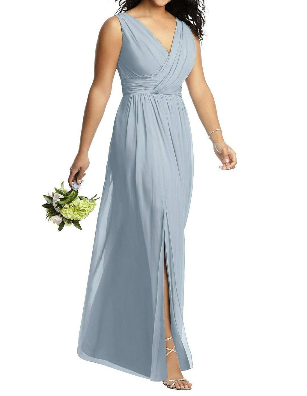 Mist Blue Shirred Chiffon Gown V728