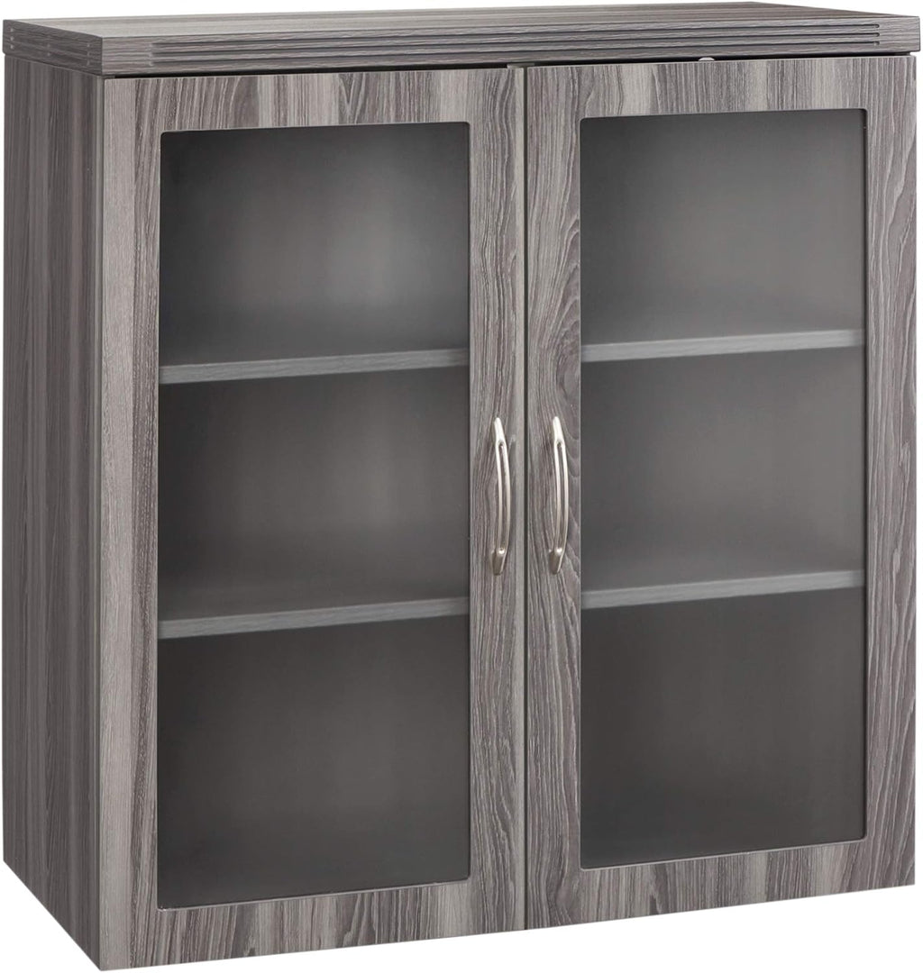 Glass Display Cabinet with 2 Doors, 2 Shelves, Gray Steel X759