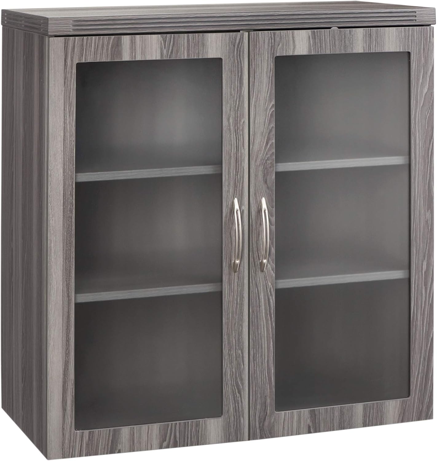 Glass Display Cabinet with 2 Doors, 2 Shelves, Gray Steel X759