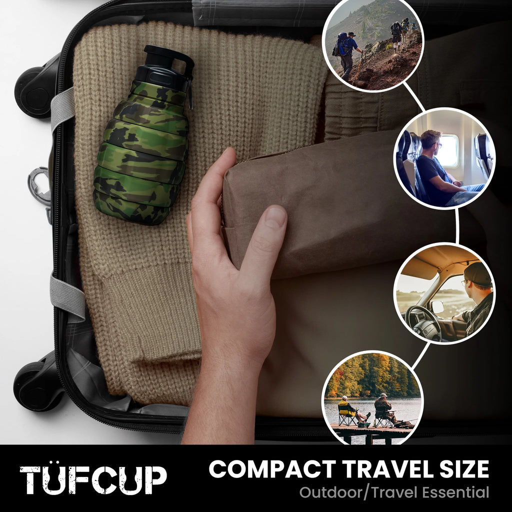 Green Camo Collapsible Spill Resistant Silicone Spit Cup with Lid J99201