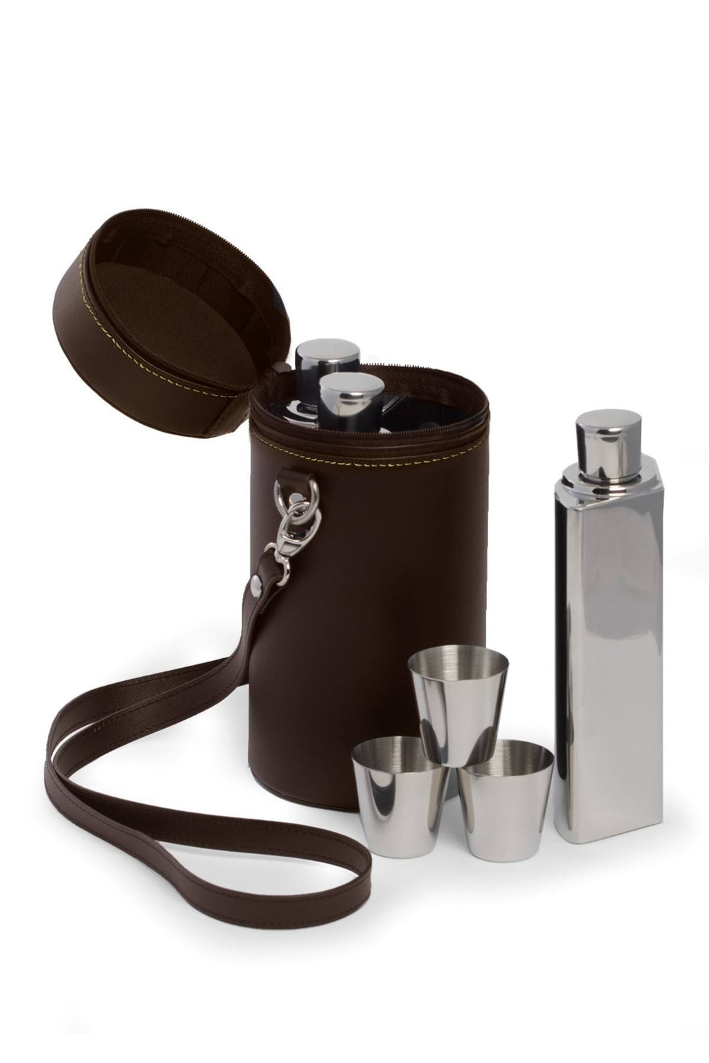 7-Piece Flask Set in Leather Carrying Case F8808