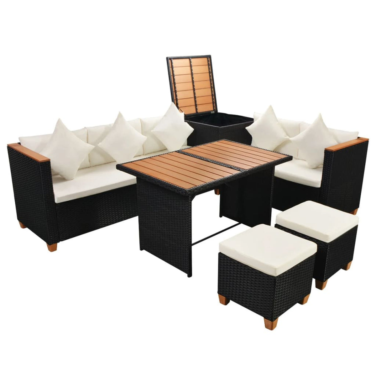 7 Piece White Cushioned Poly Rattan Outdoor Furniture Set I29689
