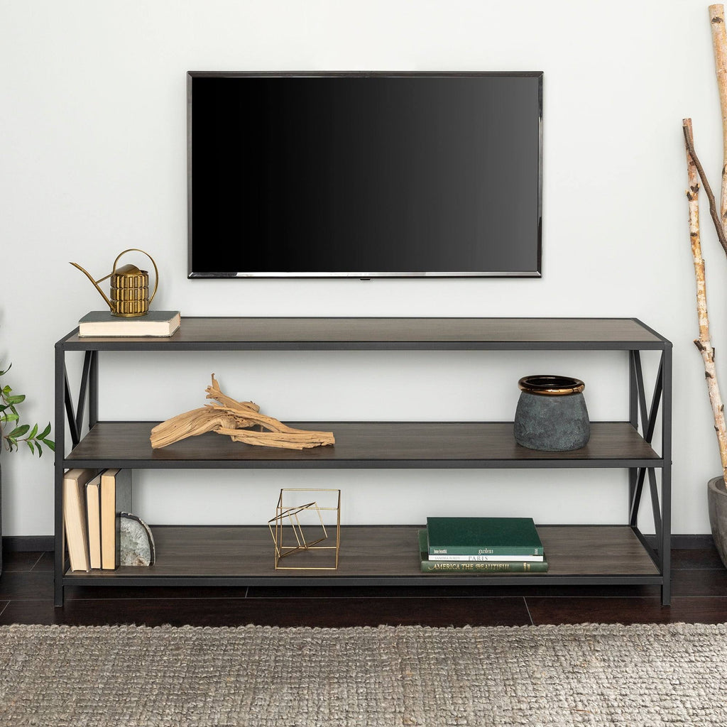 Dark Walnut / Black Metal X-Frame Bookshelf E971389