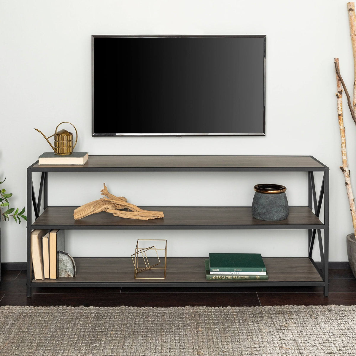 Dark Walnut / Black Metal X-Frame Bookshelf E971389