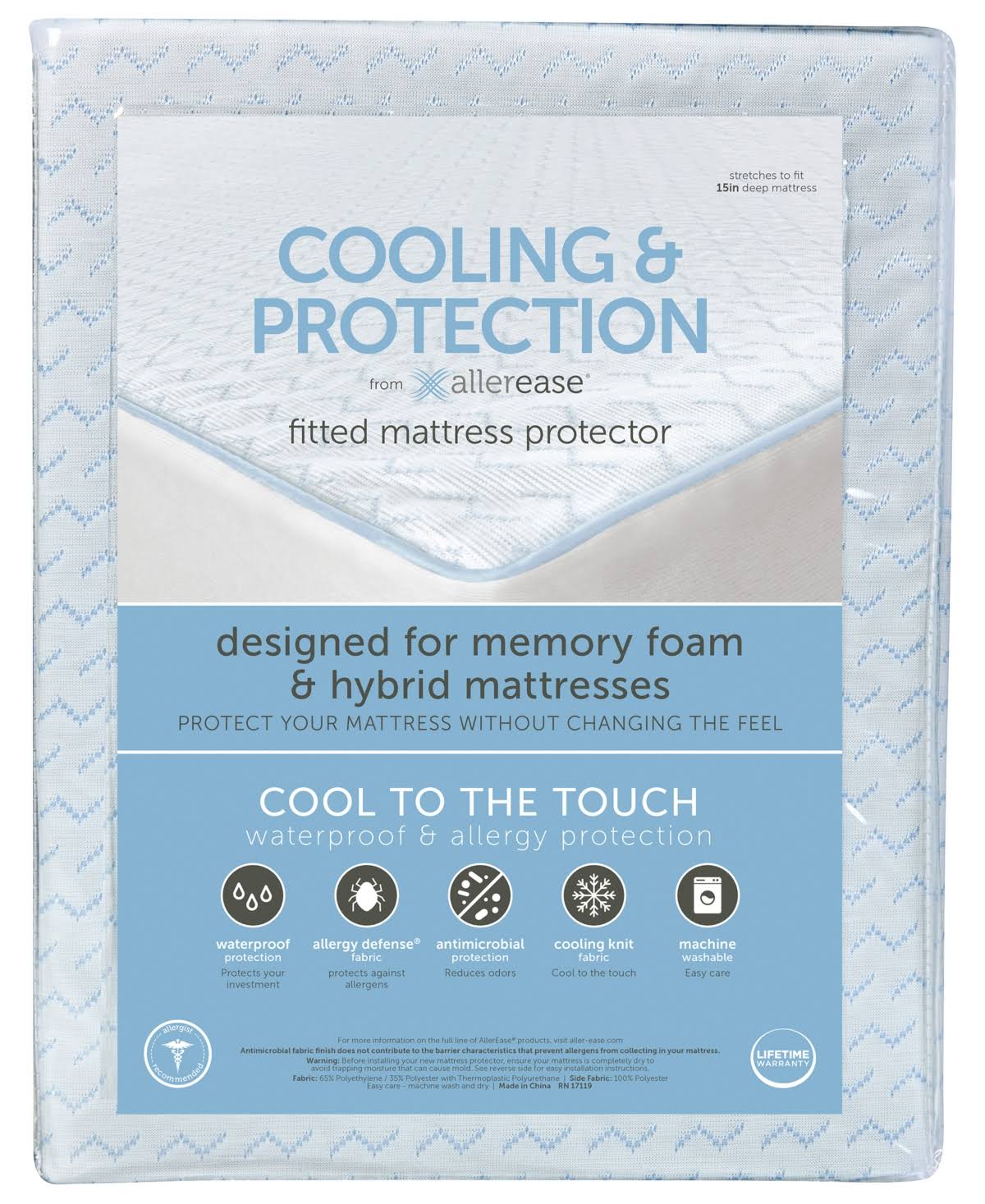 White Cal King Cooling Allergen Barrier Mattress Protector R2603