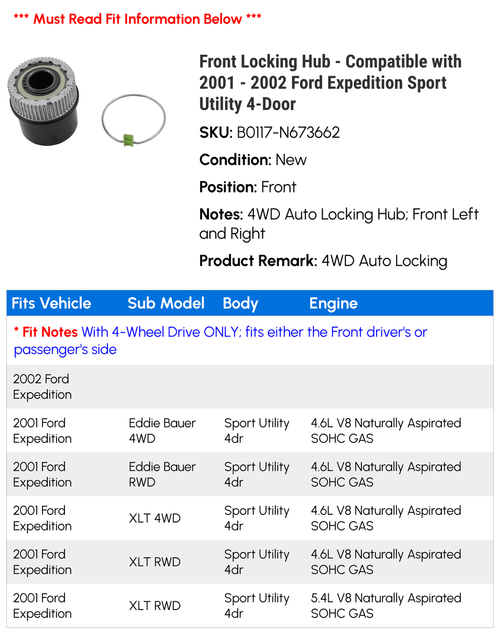 Front Locking Hub P39734
