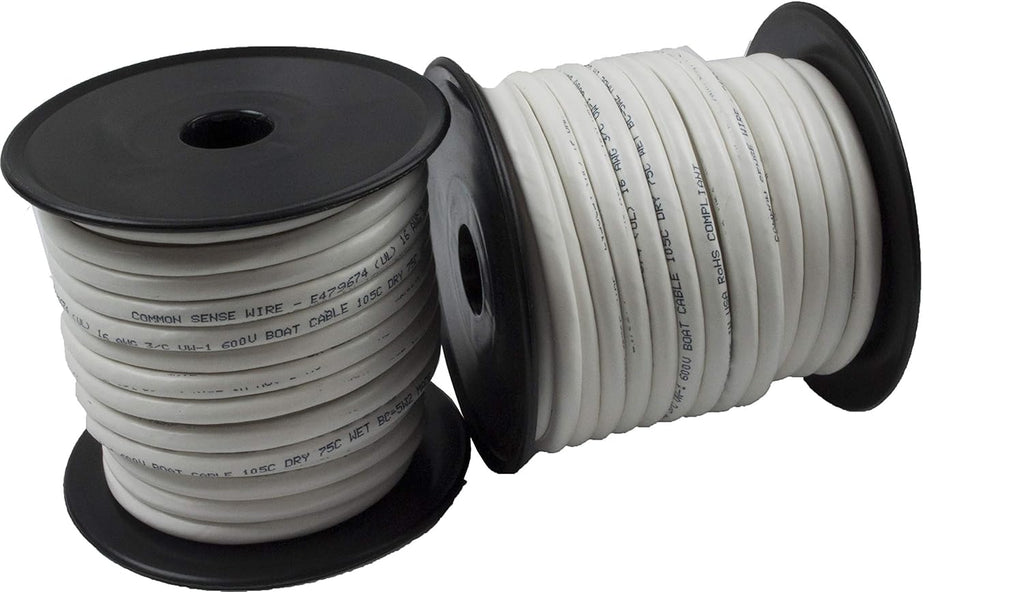10/3 AWG Triplex Round AC Marine Wire - Tinned Copper Boat Cable - 500 Feet - Black/White/Green I214