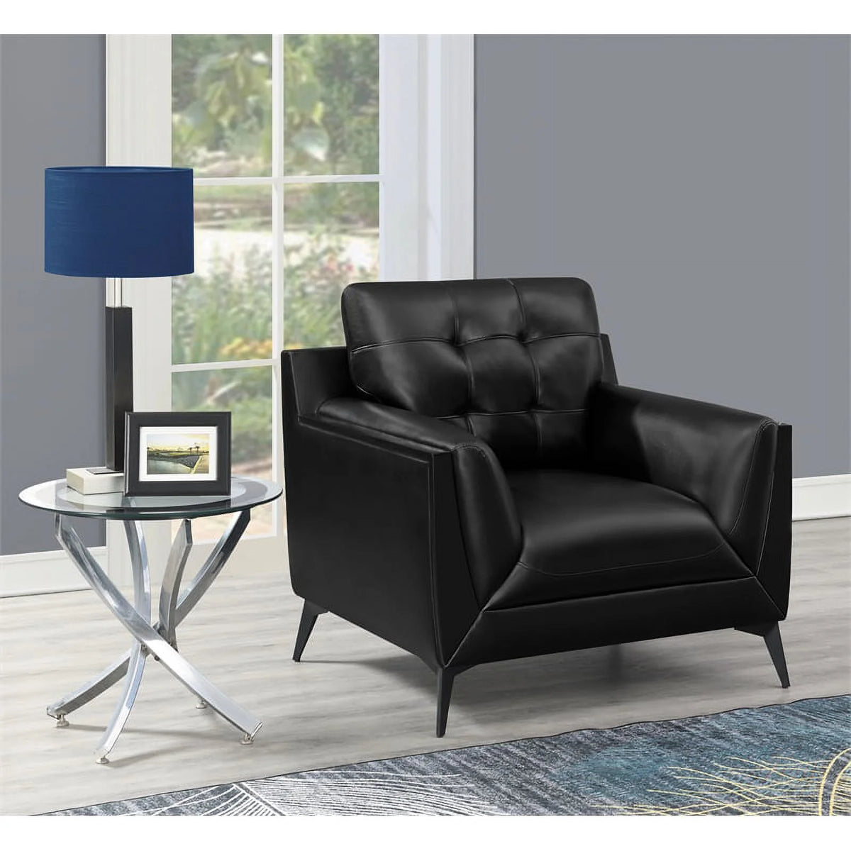 Modern Faux Leather Upholstered Turfed Chair in Black S159