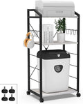 White 3-Tier Mobile Printer Stand Utility Cart Wooden Adjustable Shelf with 8 Hooks C872
