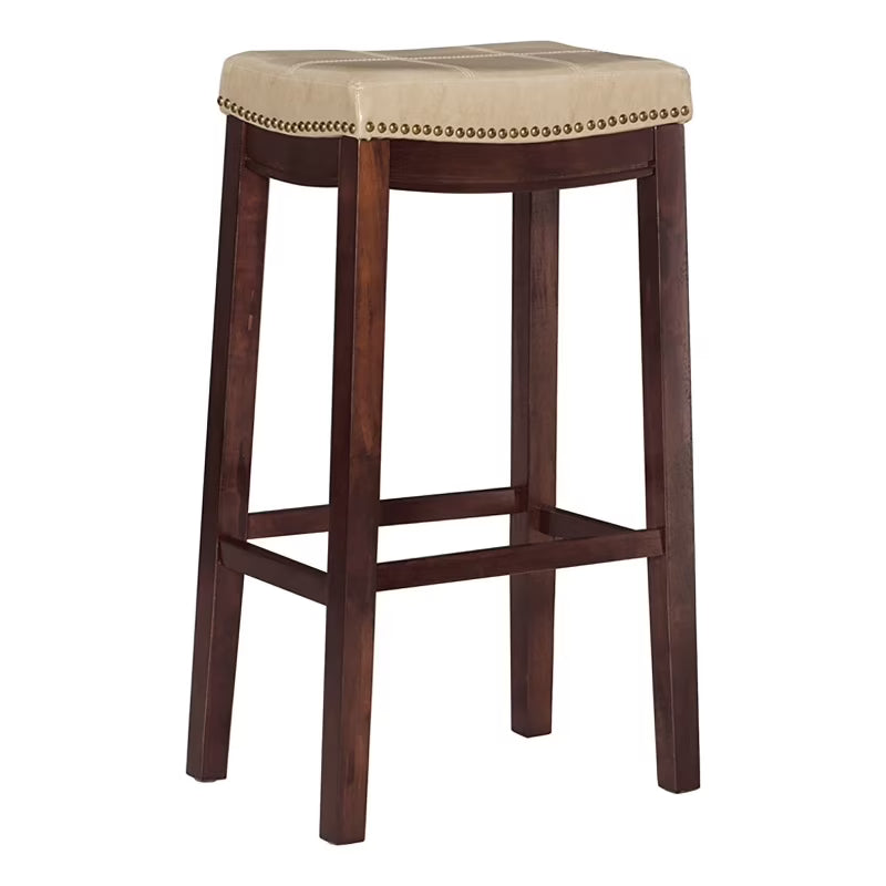 Beige Wood Faux Leather Bar Stool E44845
