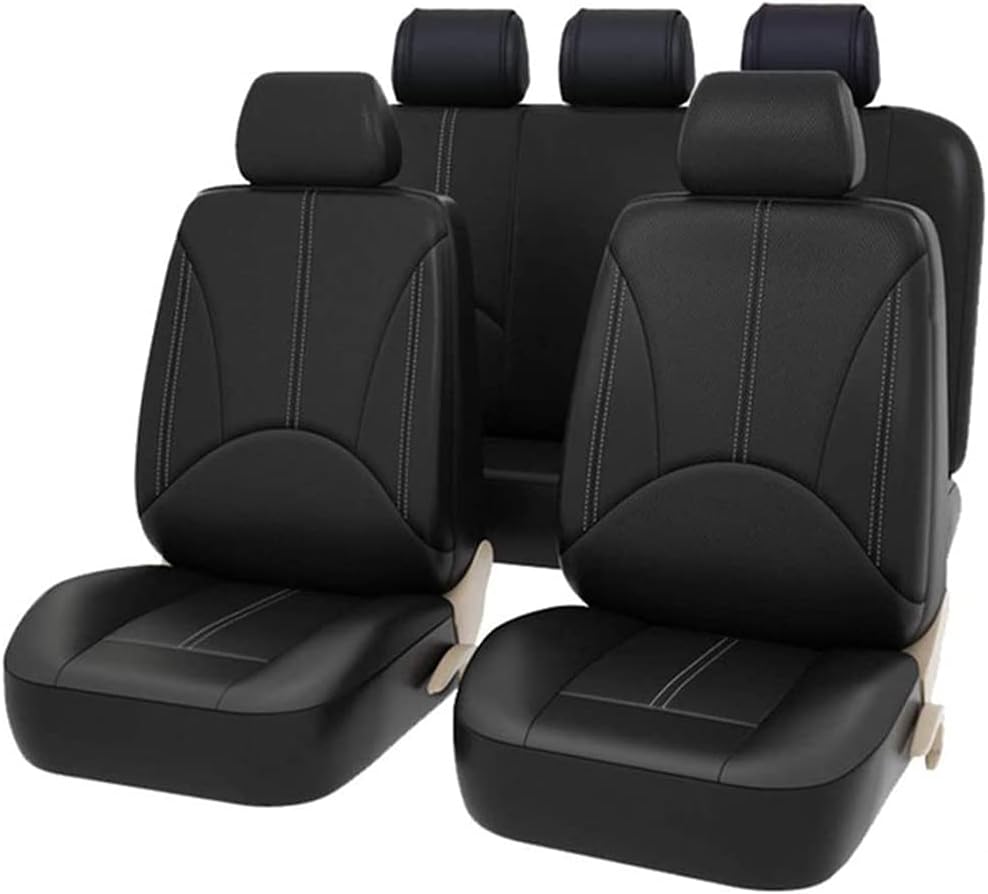 Black Full Set Faux Leather Car Seat Covers L425707
