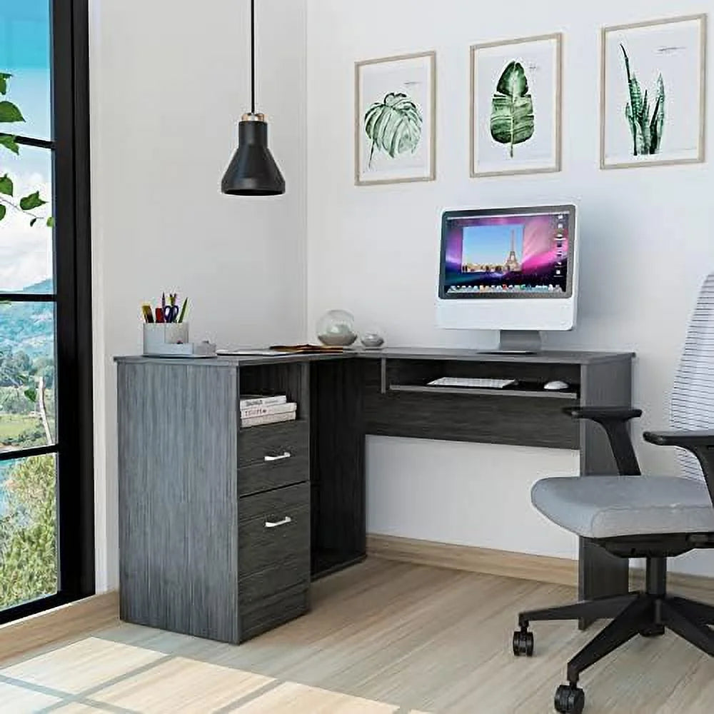 Walnut Wood Computer Desk with Drawers and Bookshelf I177