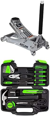 39-Piece Home Hand Tool Kit and 3-Ton Quick Rise Aluminum Floor Jack L3989
