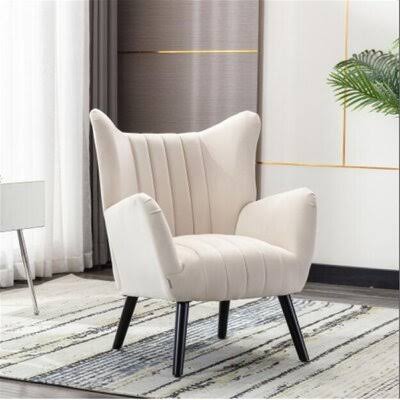Beige Velvet Accent Armchair with Solid Wood Legs S336