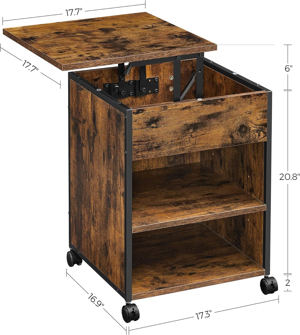 Rustic Brown and Black Nightstand with Lifting Top H428195