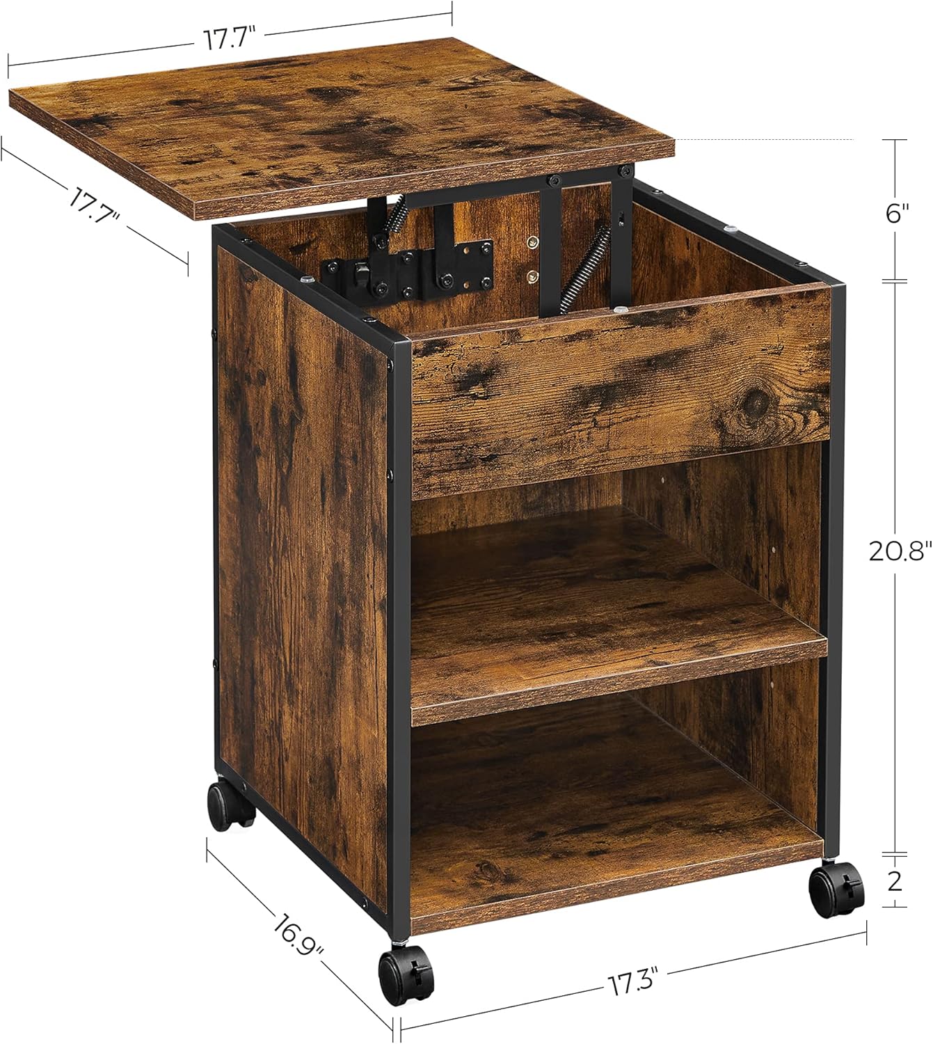 Rustic Brown and Black Nightstand with Lifting Top H428195