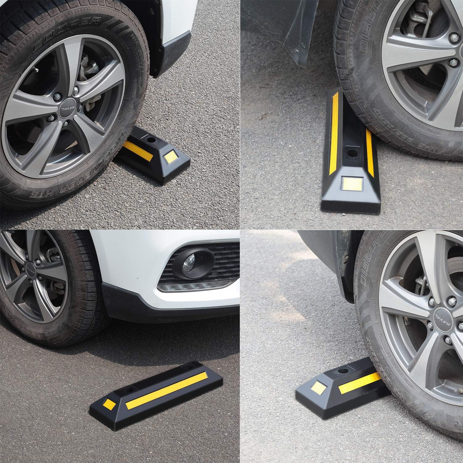 2 Pack Rubber Parking Guide Blocks with Yellow Reflective Stripes 21.25x5.7x3.54 N824