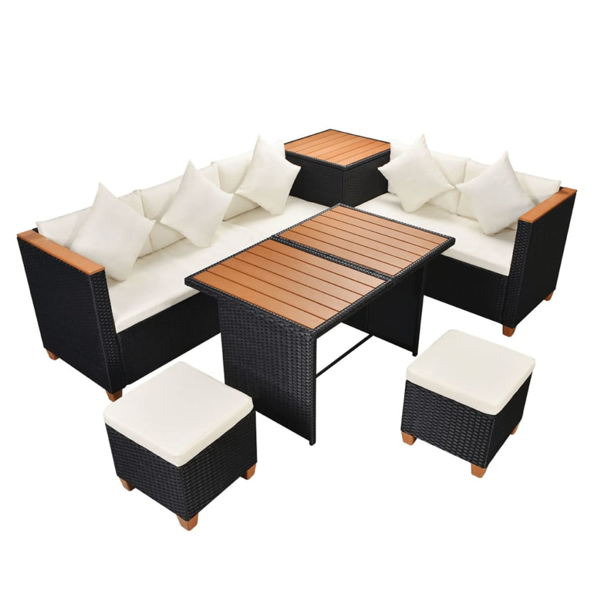 7 Piece White Cushioned Poly Rattan Outdoor Furniture Set I29689