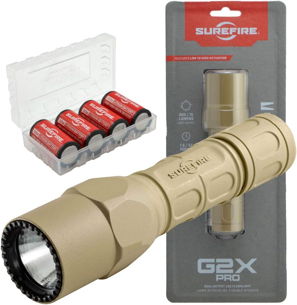 600 Lumen Tactical EDC Flashlight Bundle with 4 Extra CR123A Batteries and Battery Case (Tan) S26685
