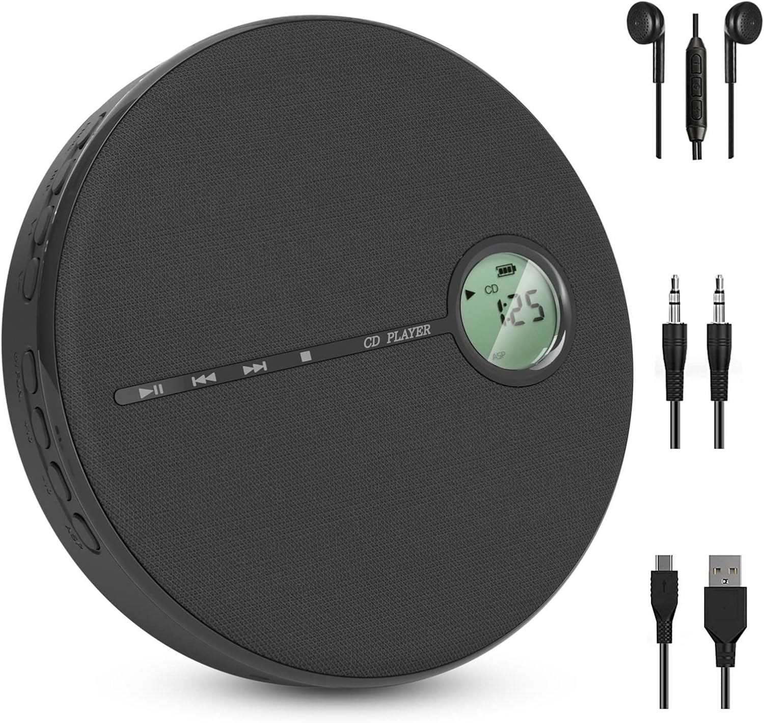 Black Rechargeable Bluetooth CD Player with Speakers U37178
