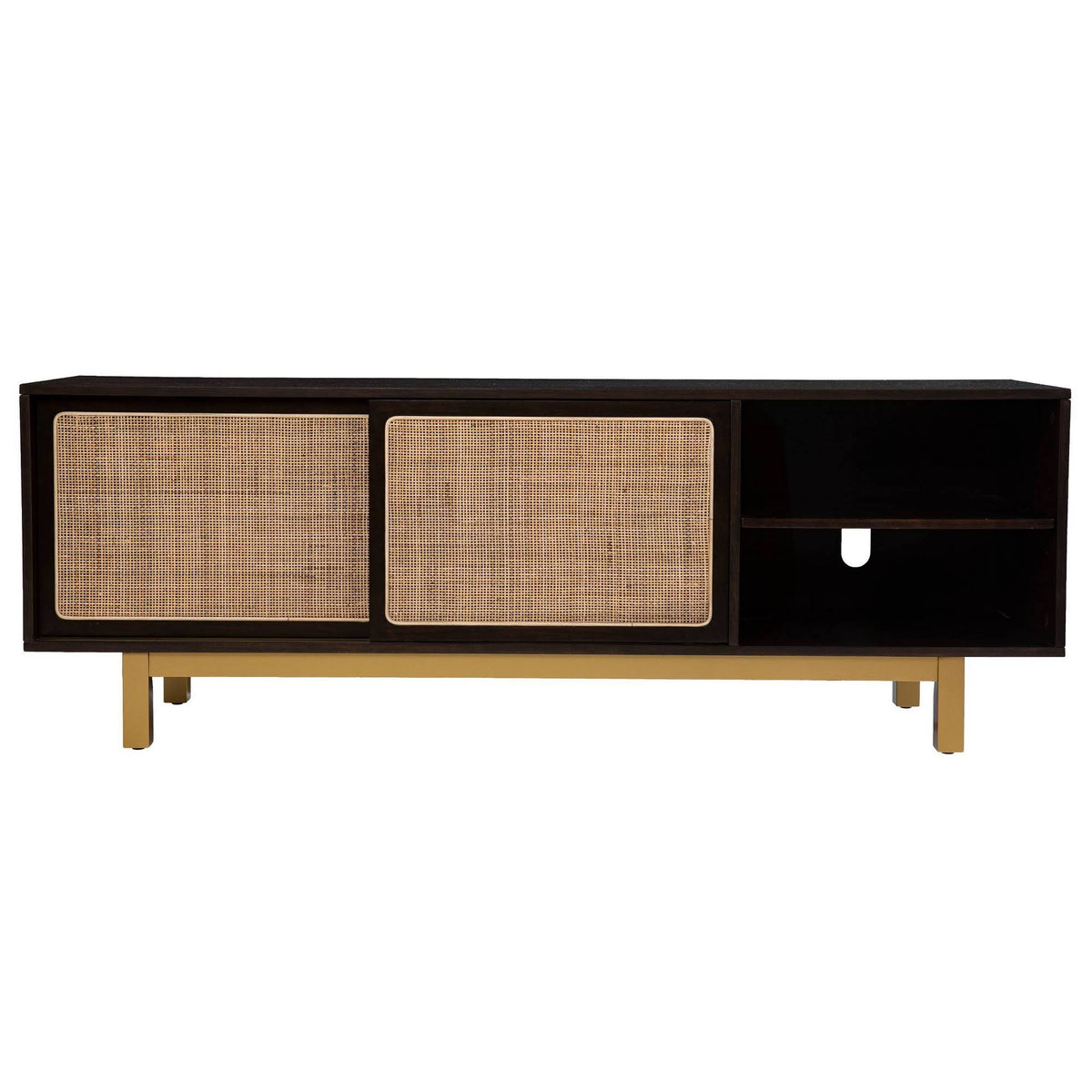 Sliding Door Media Stand Brown Gold Natural Y77841