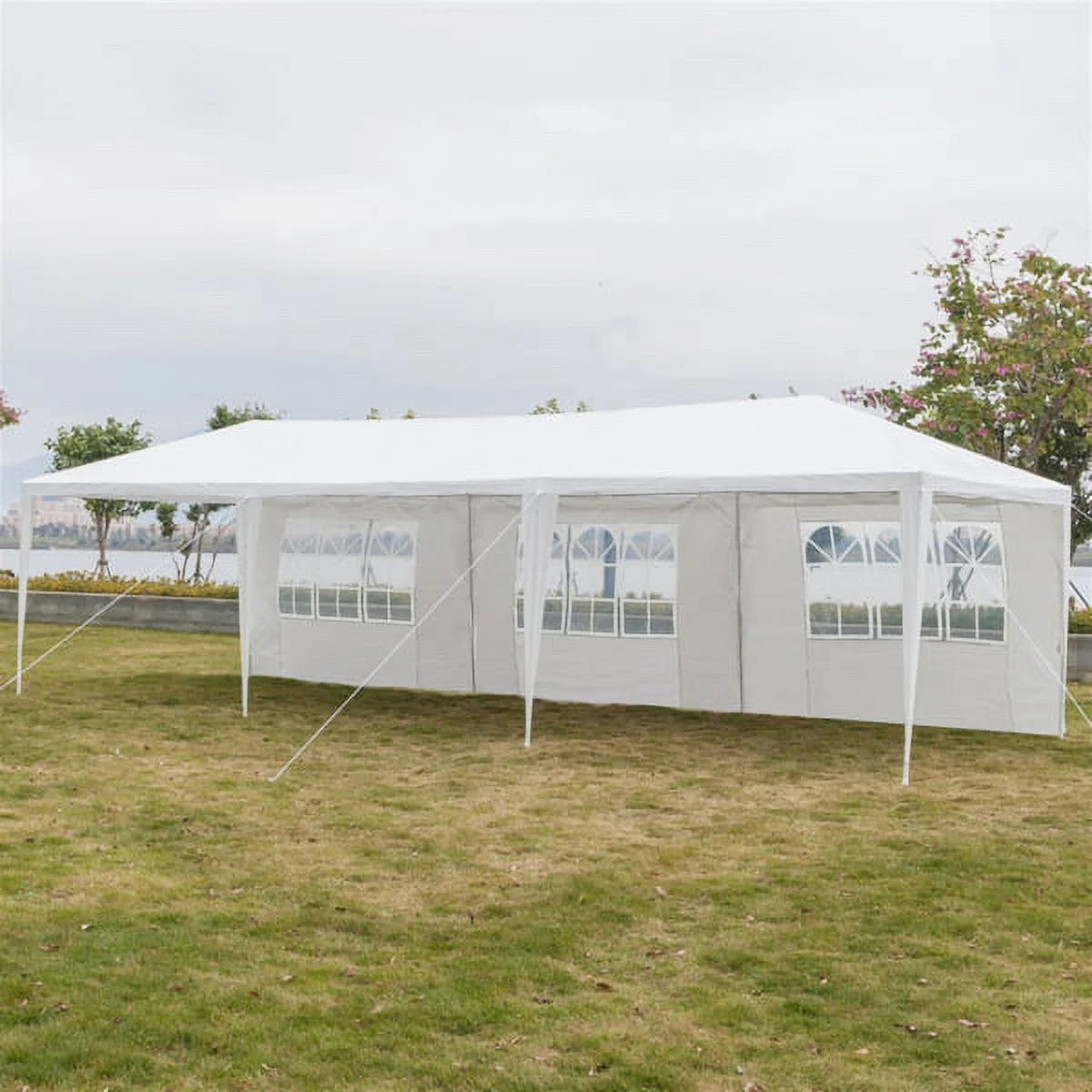 White 10' x 30' Canopy Tent with 7 Removable Sidewalls and Carry Bag G722
