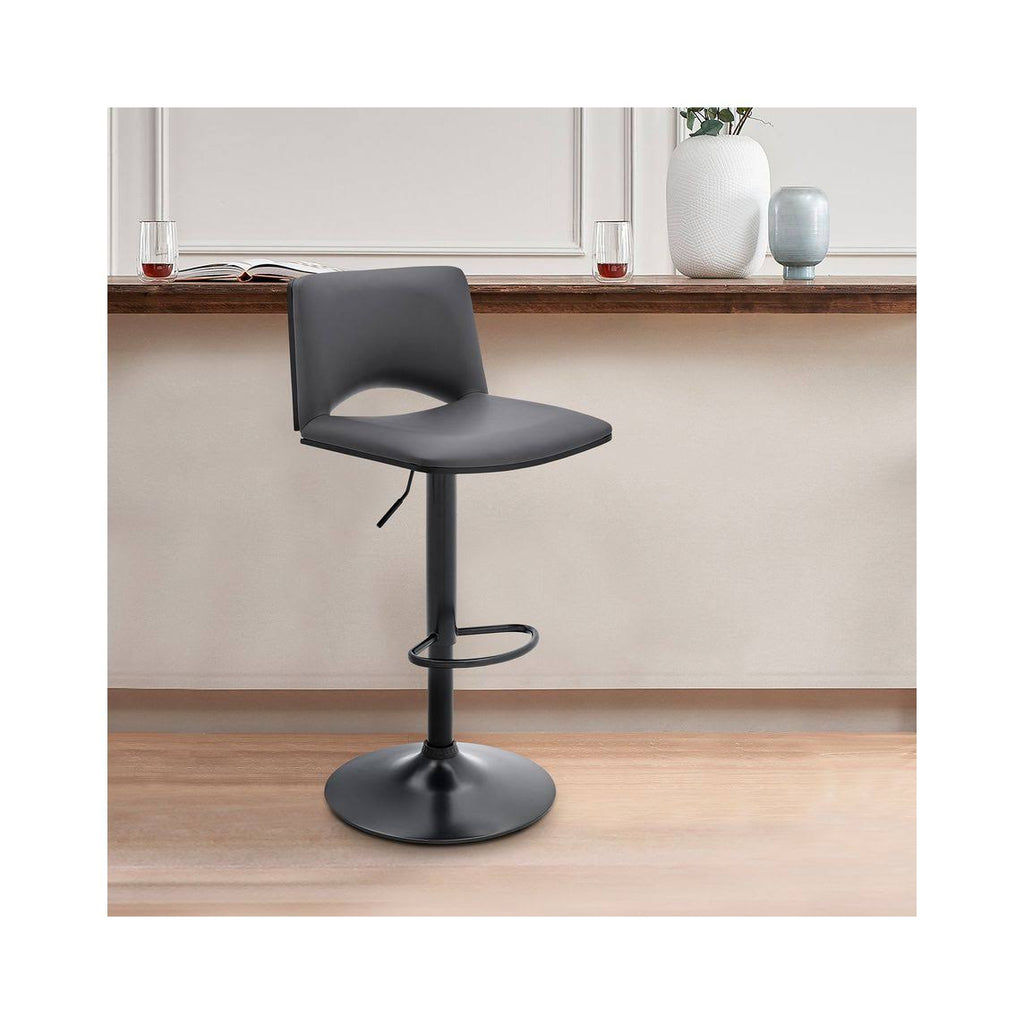 Gray Faux Leather and Black Metal Adjustable Swivel Bar Stool B36605
