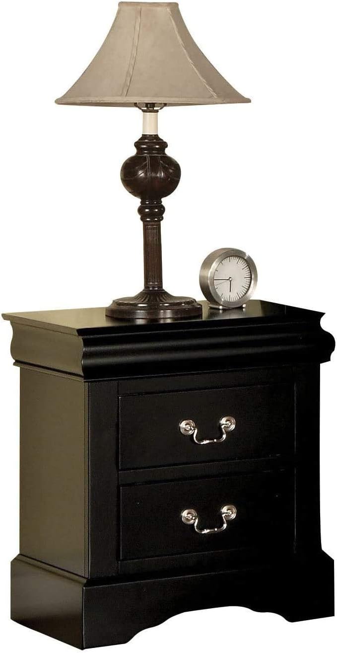 2 Drawers Black Wooden Nightstand D79390