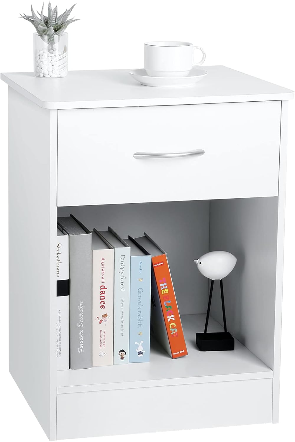 White Nightstand with Drawer and Shelf O432