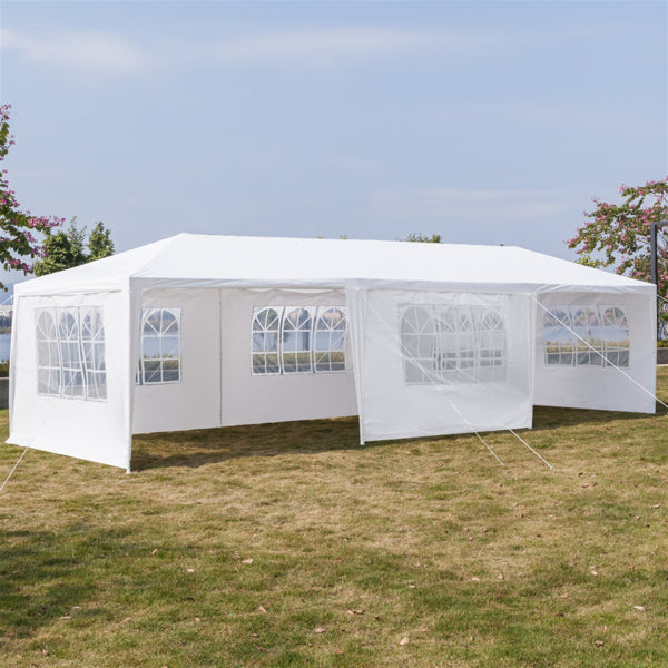 White 10' x 30' Canopy Tent with 7 Removable Sidewalls and Carry Bag G722