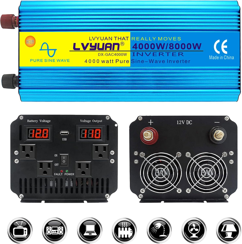 1000W Pure Sine Wave Car Power Inverter Dual AC Outlets Dual USB Charging Ports Pack of 2 N502431