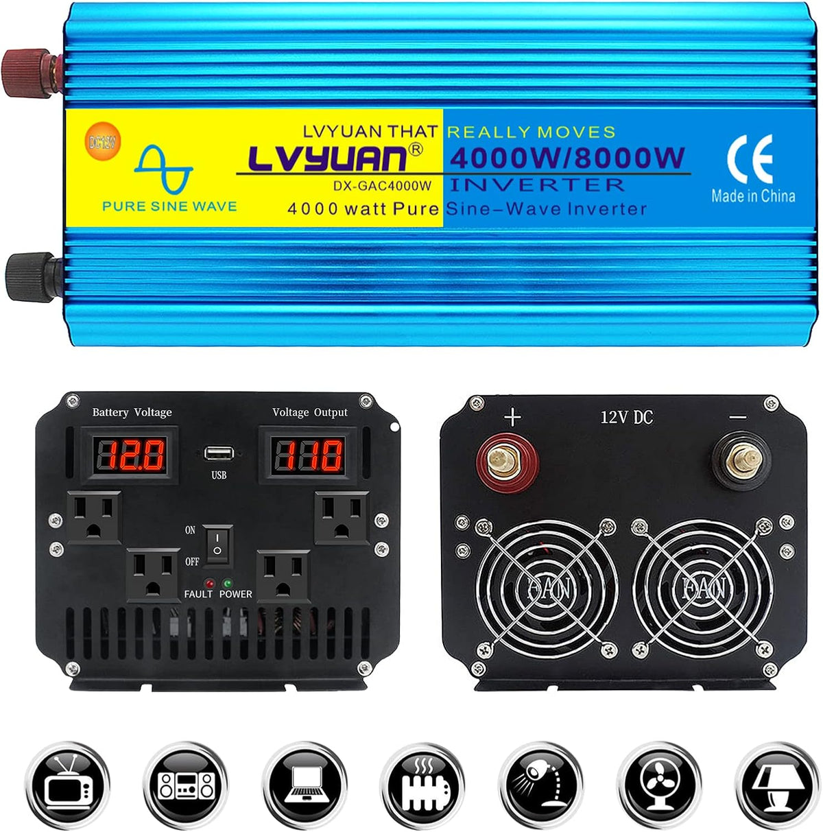 1000W Pure Sine Wave Car Power Inverter Dual AC Outlets Dual USB Charging Ports Pack of 2 N502431