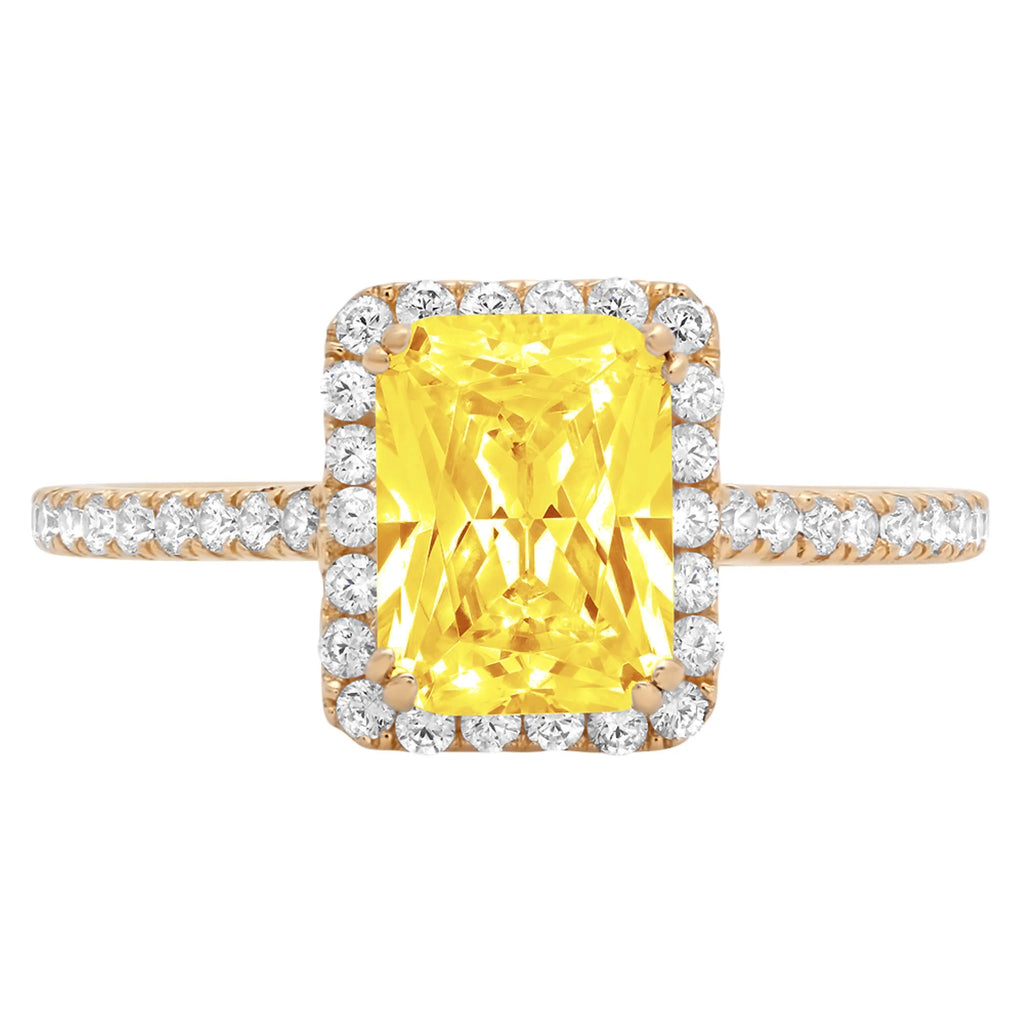 18k Yellow Gold Halo Ring with 1.96ct Emerald Cut Yellow Simulated Diamond A481