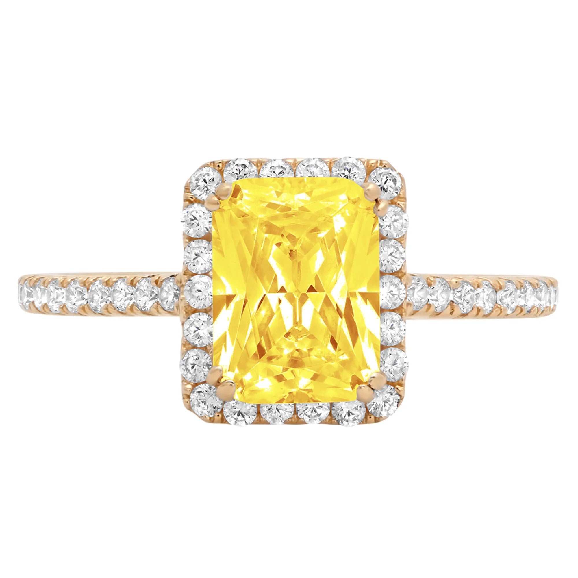 18k Yellow Gold Halo Ring with 1.96ct Emerald Cut Yellow Simulated Diamond A481