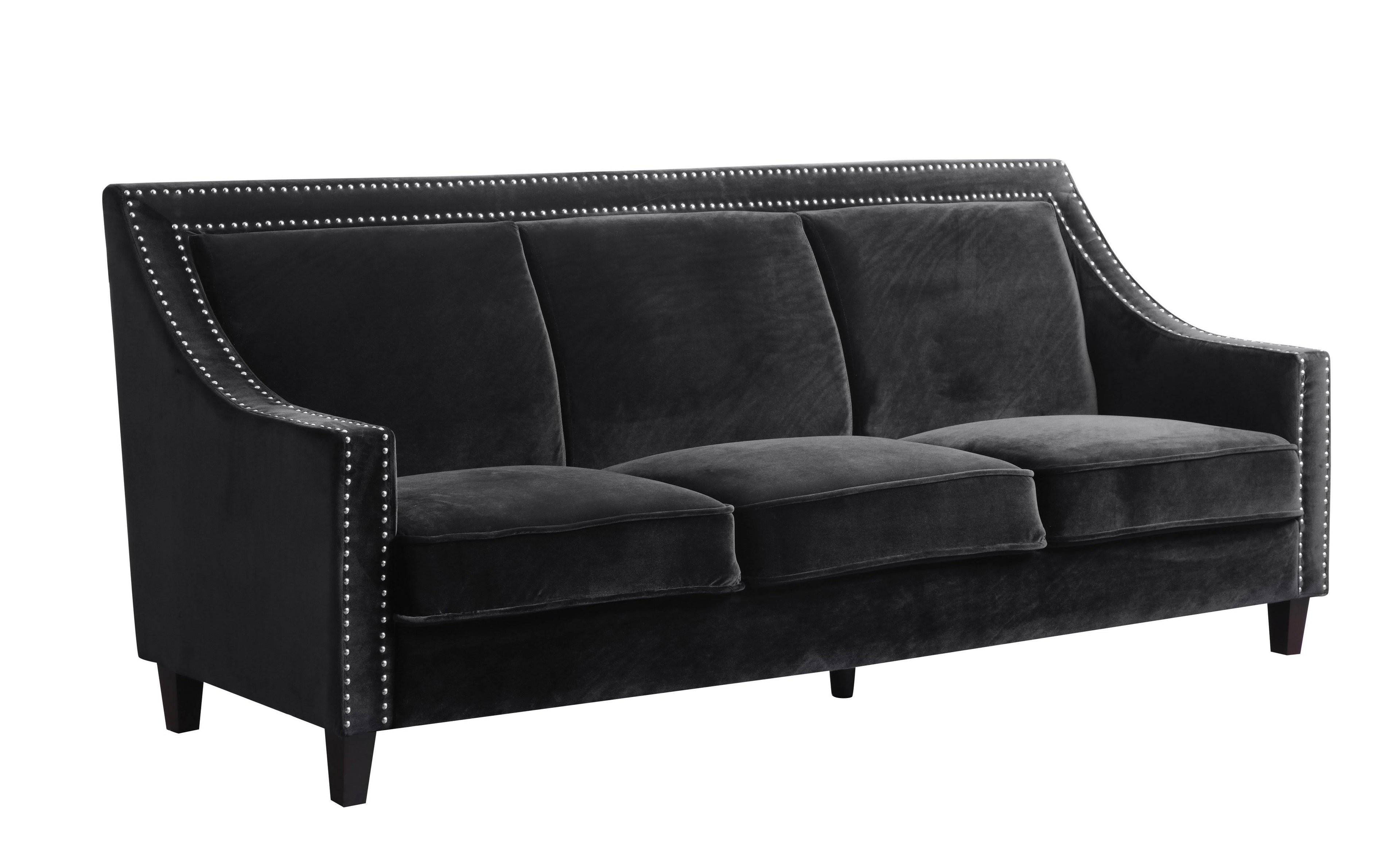 Espresso Finished Wood Legs Velvet Upholstered Swoop Arm Sofa L457