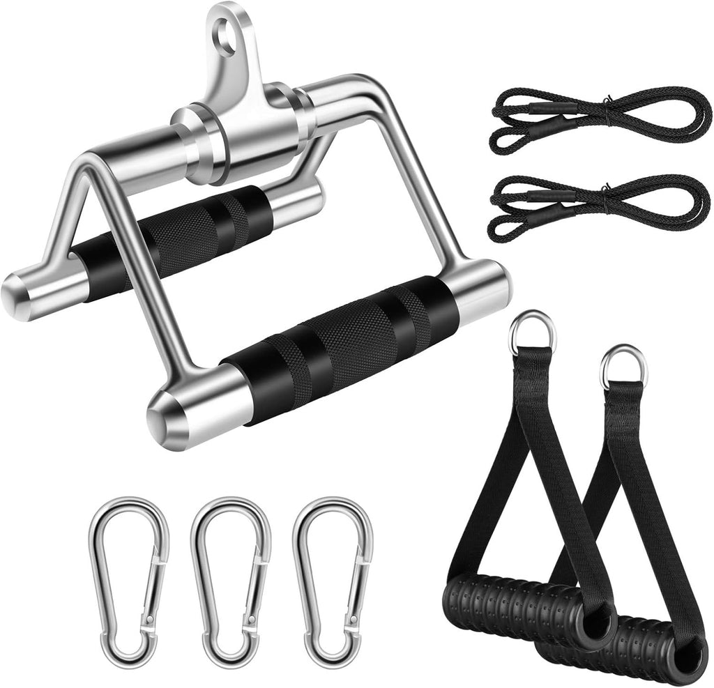 Cable Machine Attachments with Tricep Rope, V Shaped Bar, Straight Bar, Double D Handles, Ankle Straps Q19431