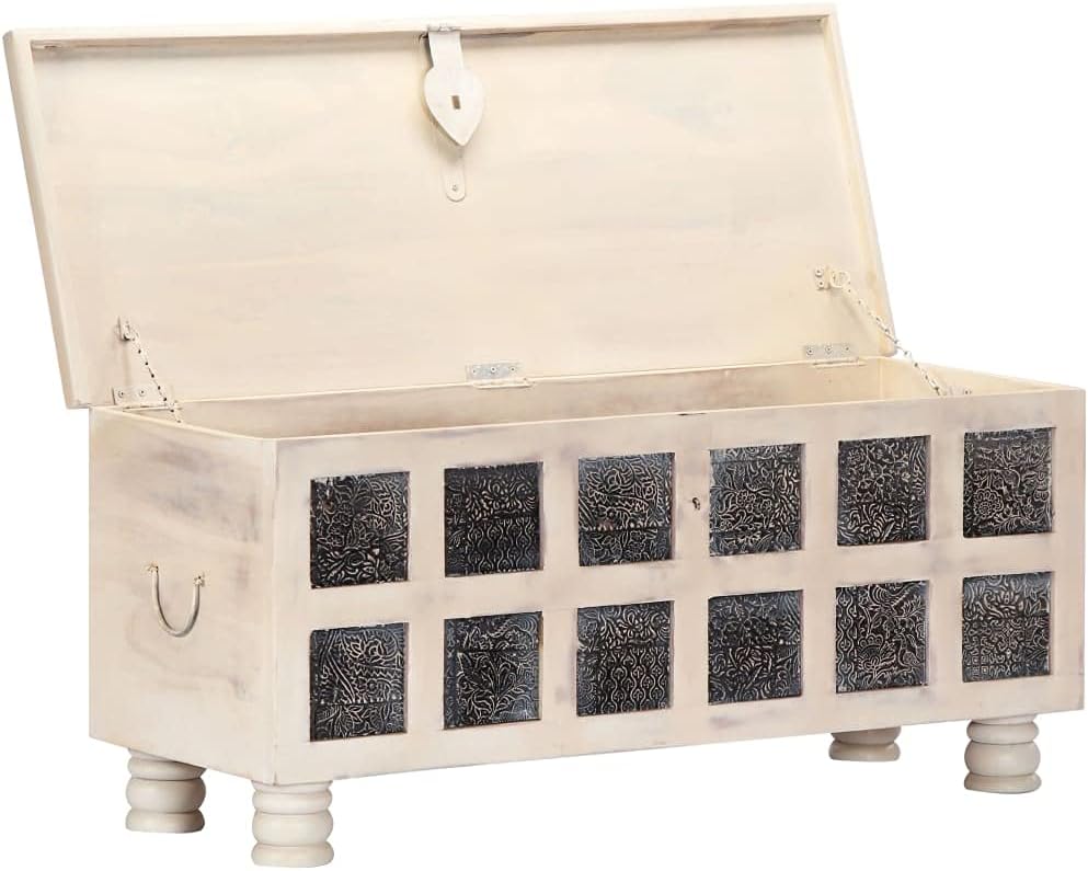 White Solid Acacia Wood Storage Box L11628