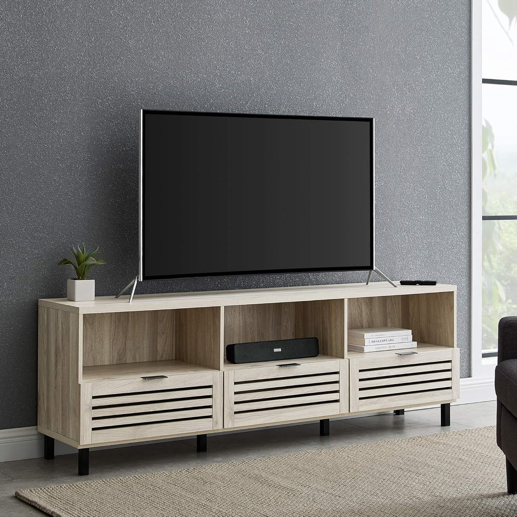 Slatted Wood TV Stand, 70 Inch, Slate Grey S542410
