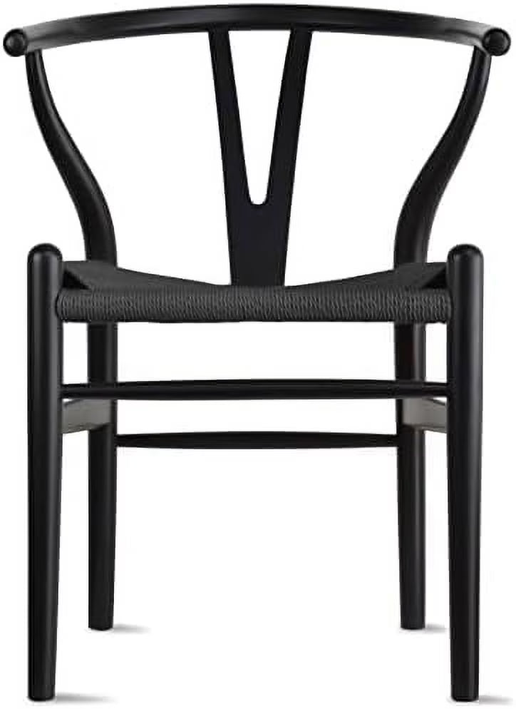 Natural Wishbone Wood Armchair with Black Seat I3303