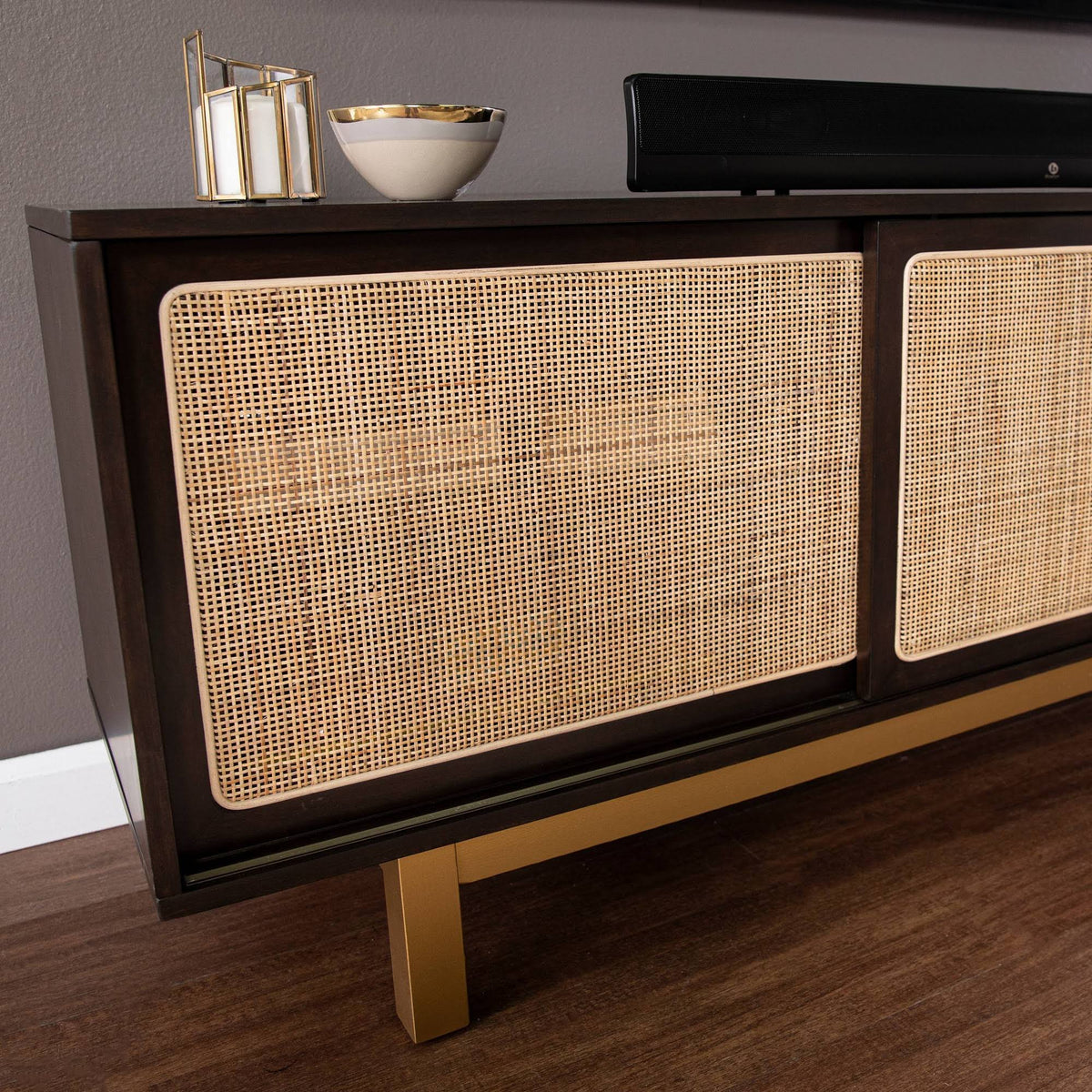Sliding Door Media Stand Brown Gold Natural Y77841
