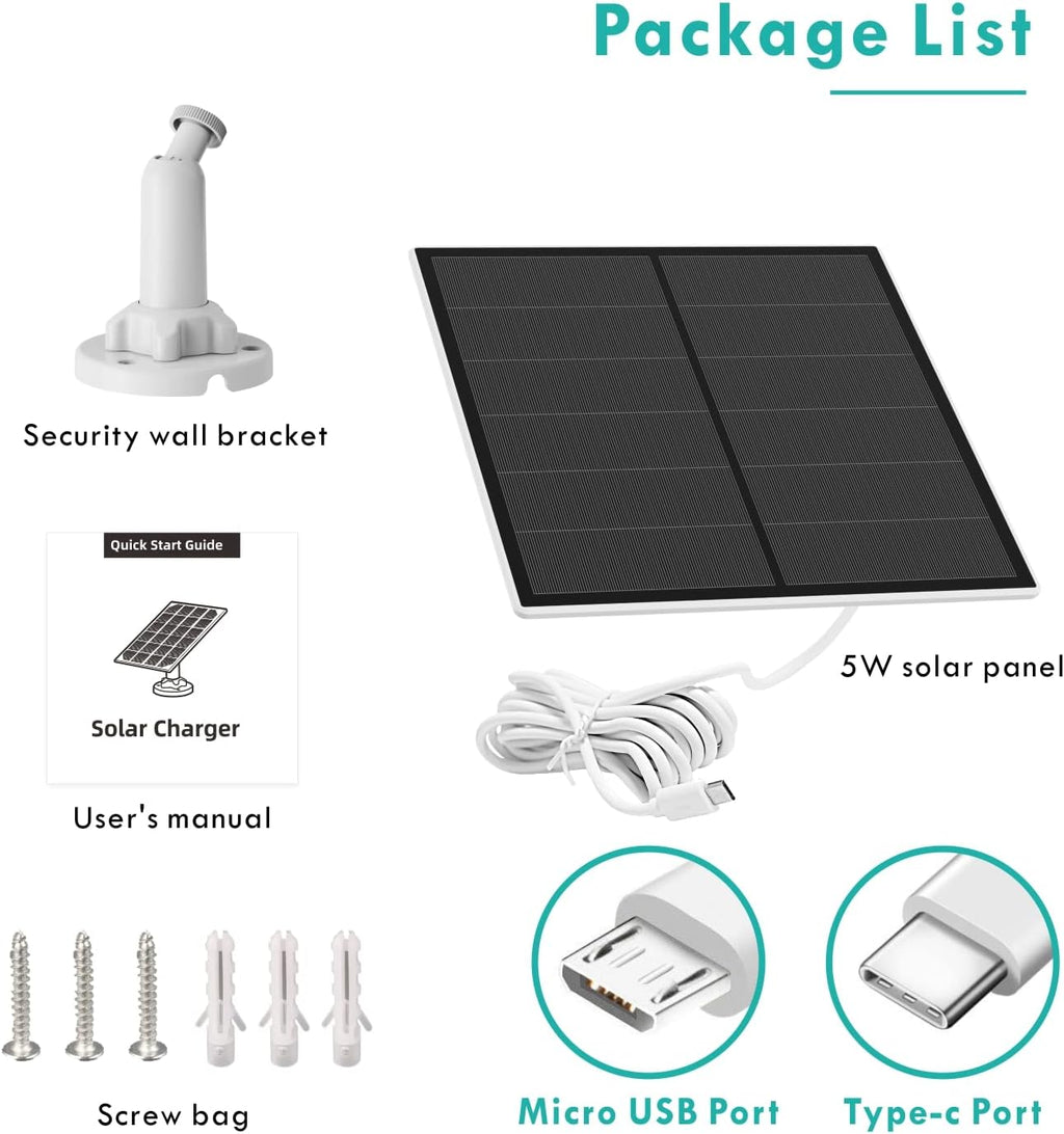 Solar Panel for Rechargeable Battery Security Camera, IP65 Waterproof, Micro USB, 360° Adjustable Wall Mounting Bracket I82488