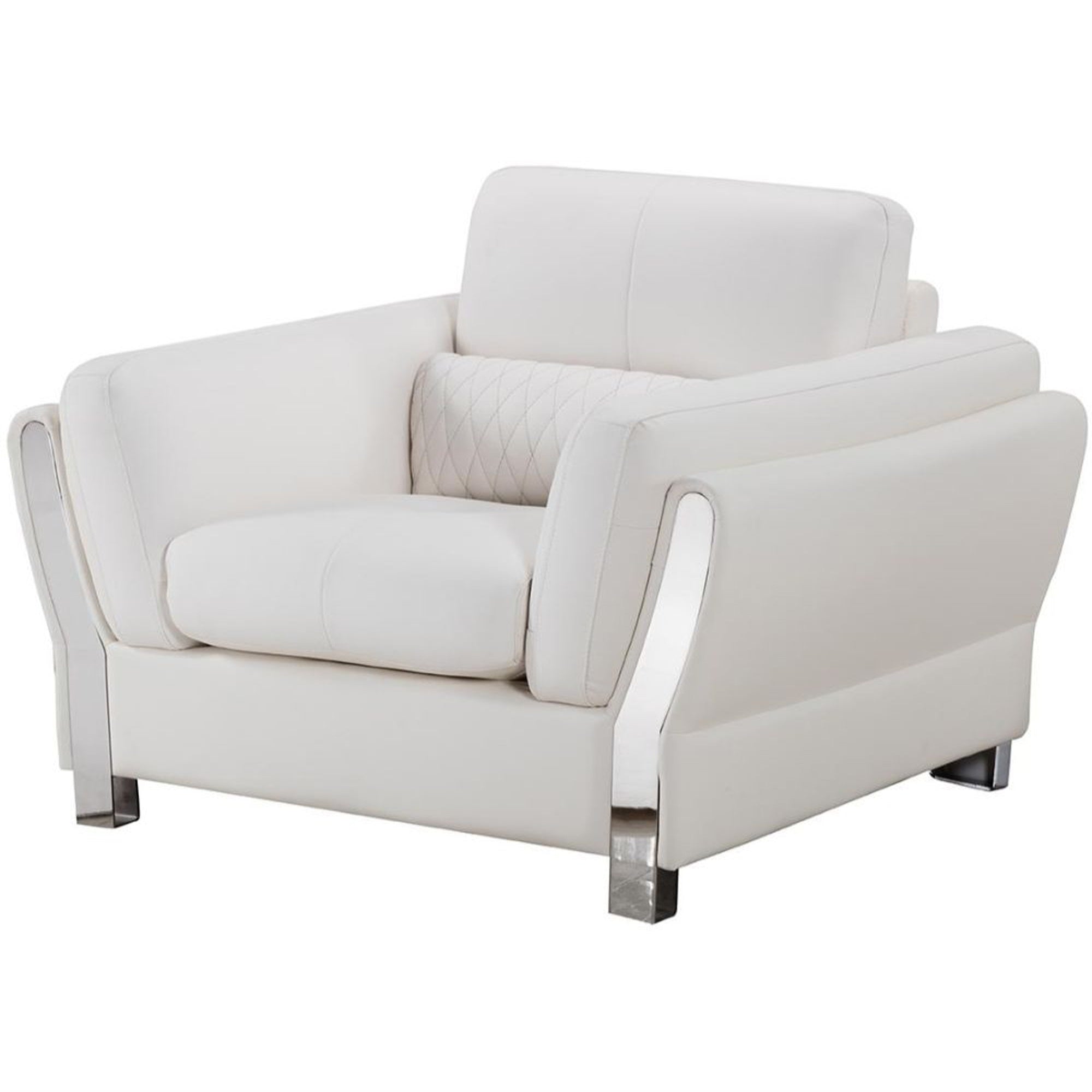 White and Silver Faux Leather Wooden Sofa Chair with Attached Lumbar Cushion B265435
