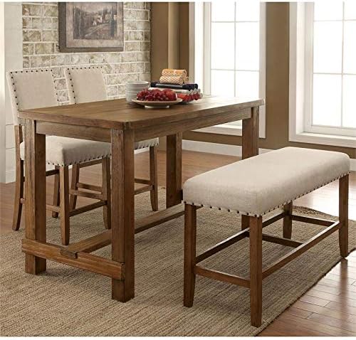 Beige Wood Padded Counter Height Dining Bench Z554342