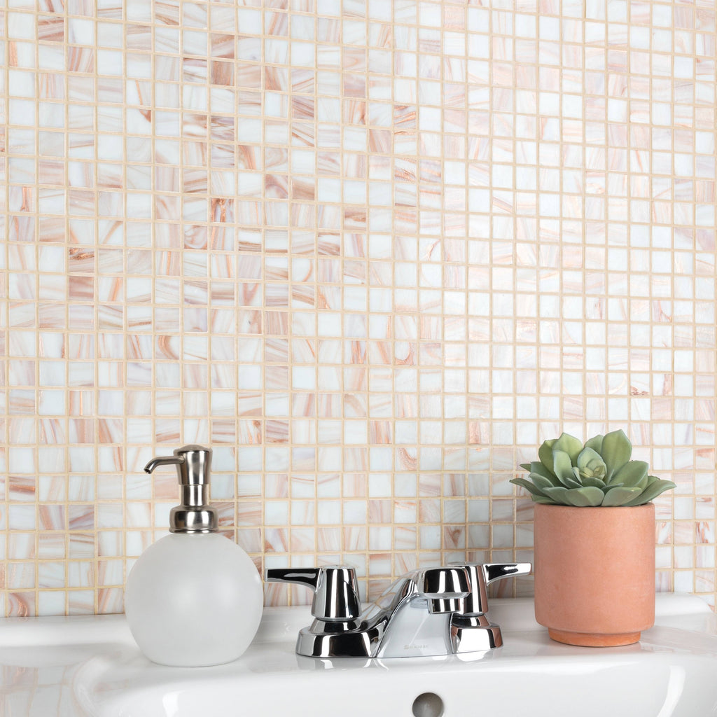 Fused Glass Mosaic Wall Tile, 12 inch x 12 inch, Brown/Tan/White/Copper H6854