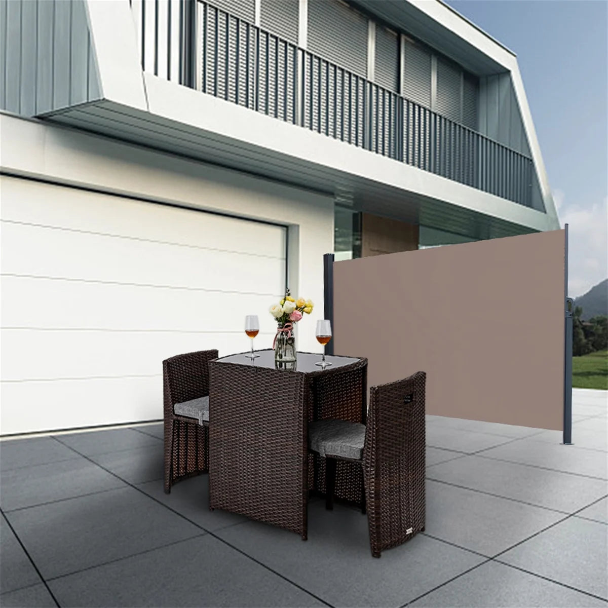 5x10ft Retractable Patio Side Awning, Outdoor Privacy Screen F914742